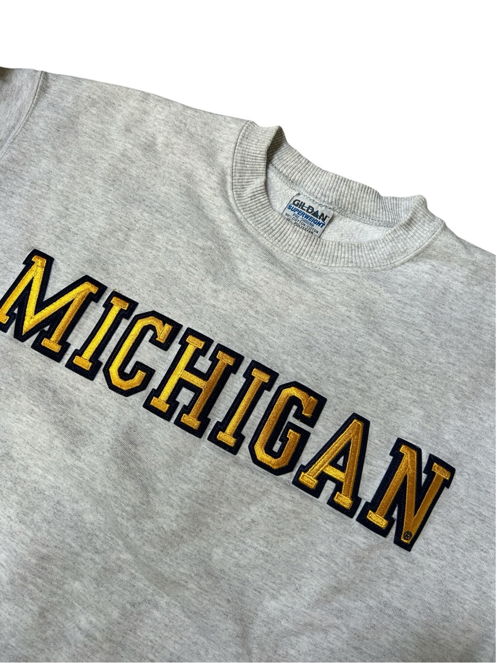 Vintage Michigan Embroidered Crewneck Sweatshirt Gray XL Gildan Superweight